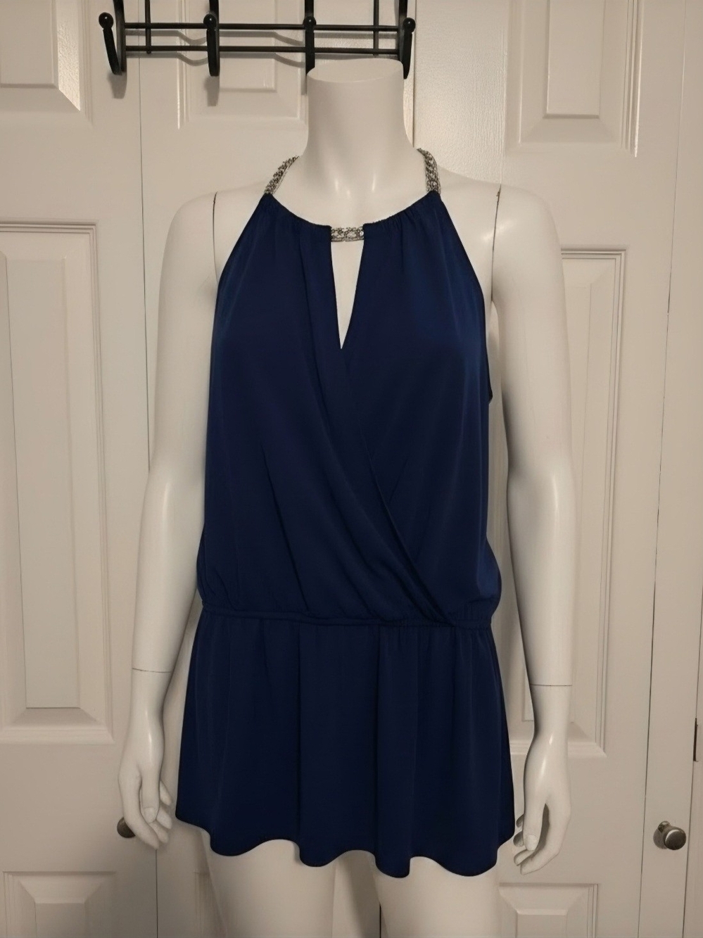 MICHAEL Michael Kors Navy Halter Mini Dress with Chain Detail